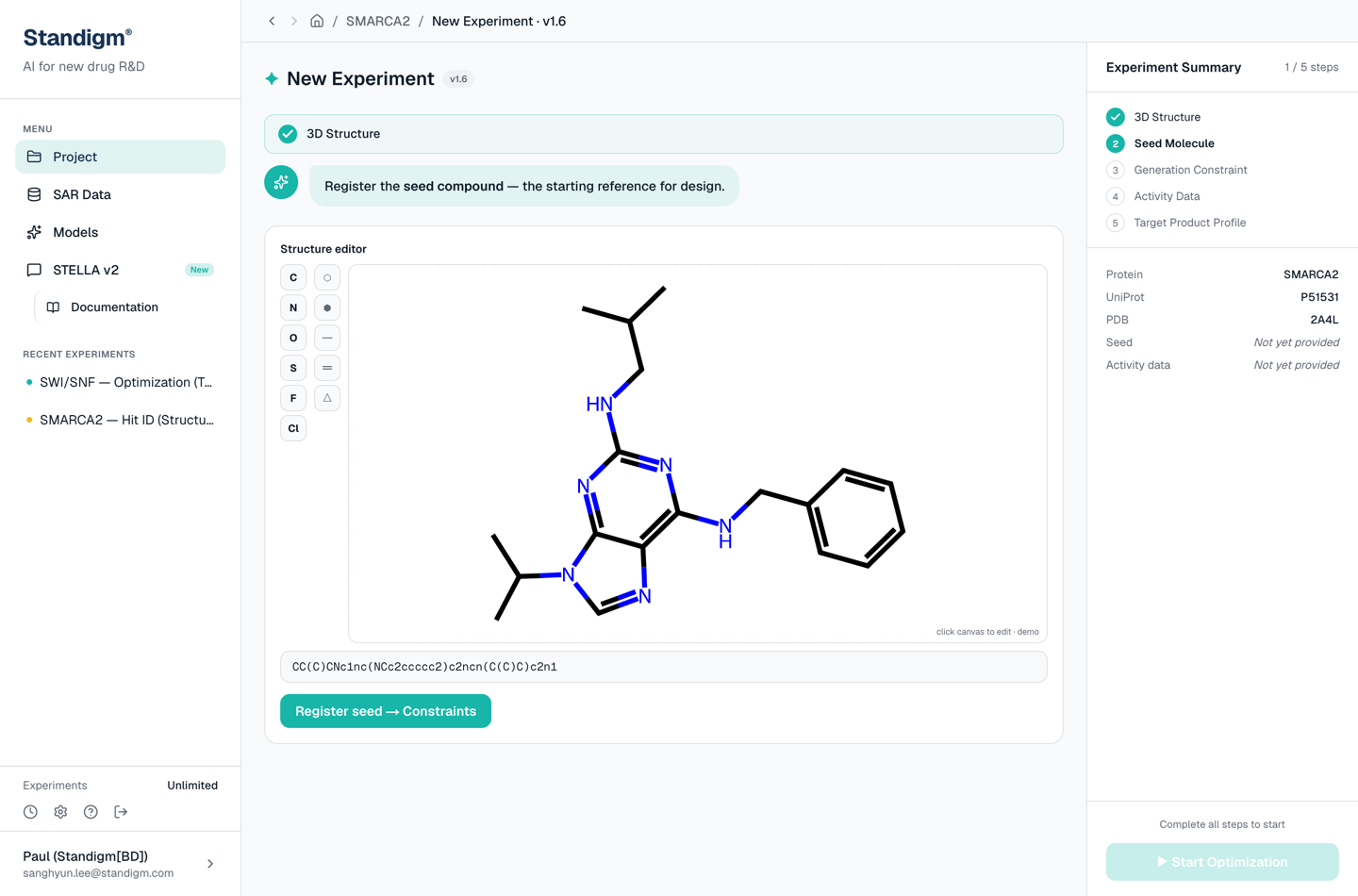 Your starting compound in the editor